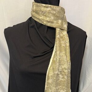 Talbots Skinny Metallic Gold Lace Scarf Lacey Twilly Silk Neckerchief